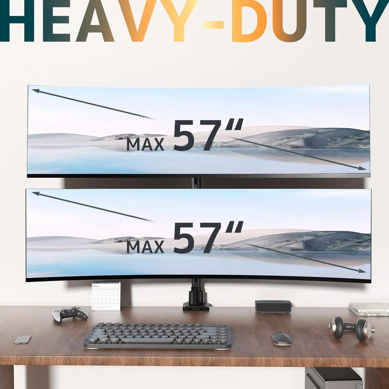 Putilsen Mount Dual Monitor-Arm Ultrawide Heavy Duty - 24-57 inch Vertical Dual Monitor Mount, Adjustable Stacked Double Monitor Desk Mount Stand, Max Load 59.4 lbs (per Screen), VESA 75 100 mm, Black - Image 2